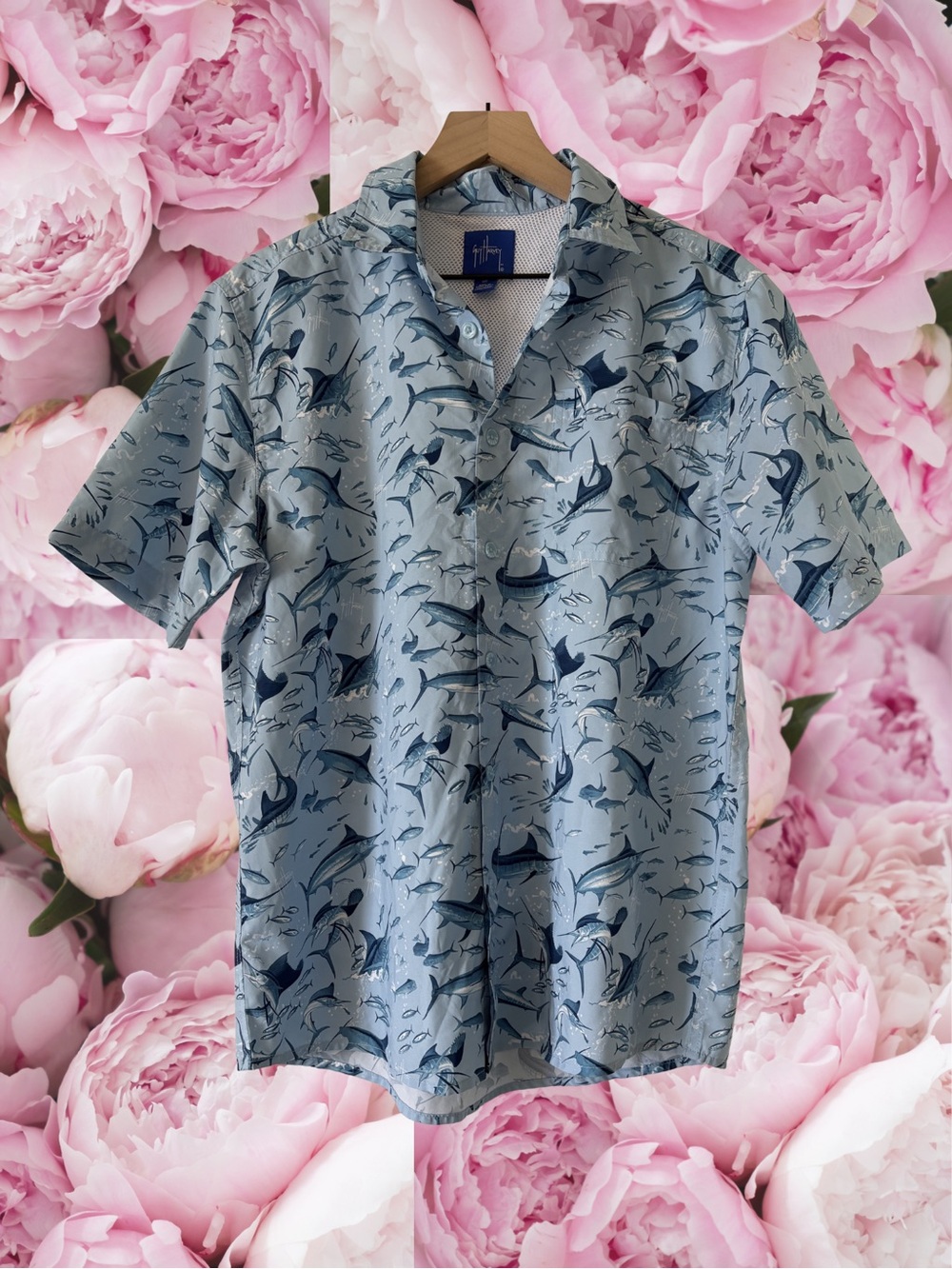 Guy Harvey Swordfish Print Short Sleeve Button Up Shirt